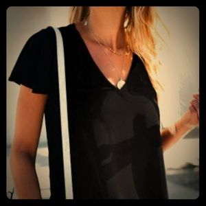 - Black V Neck Short Sleeve Tee